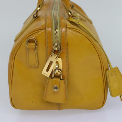 PRADA Hand Bag Safiano leather 2way Yellow Gold Auth 87430