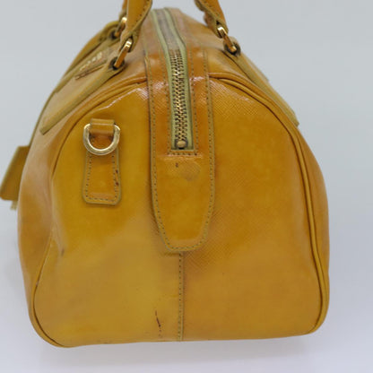 PRADA Hand Bag Safiano leather 2way Yellow Gold Auth 87430