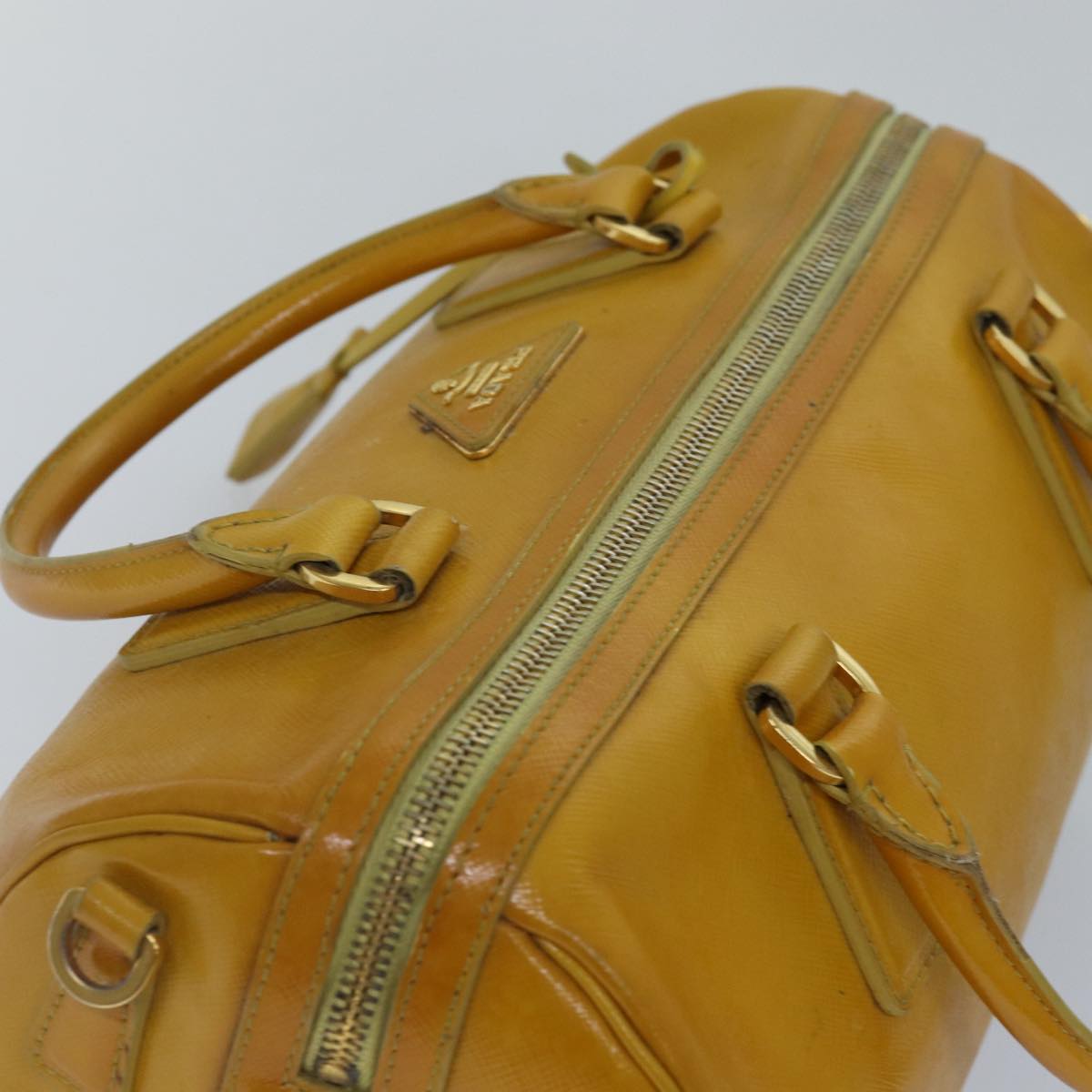 PRADA Hand Bag Safiano leather 2way Yellow Gold Auth 87430