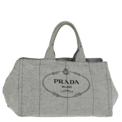 PRADA Canapa GM Hand Bag Canvas Gray Gold Auth 87436