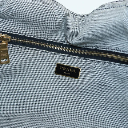 PRADA Canapa GM Hand Bag Canvas Gray Gold Auth 87436