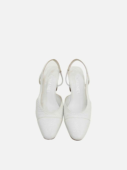 CHANEL White Cap Toe Slingbacks