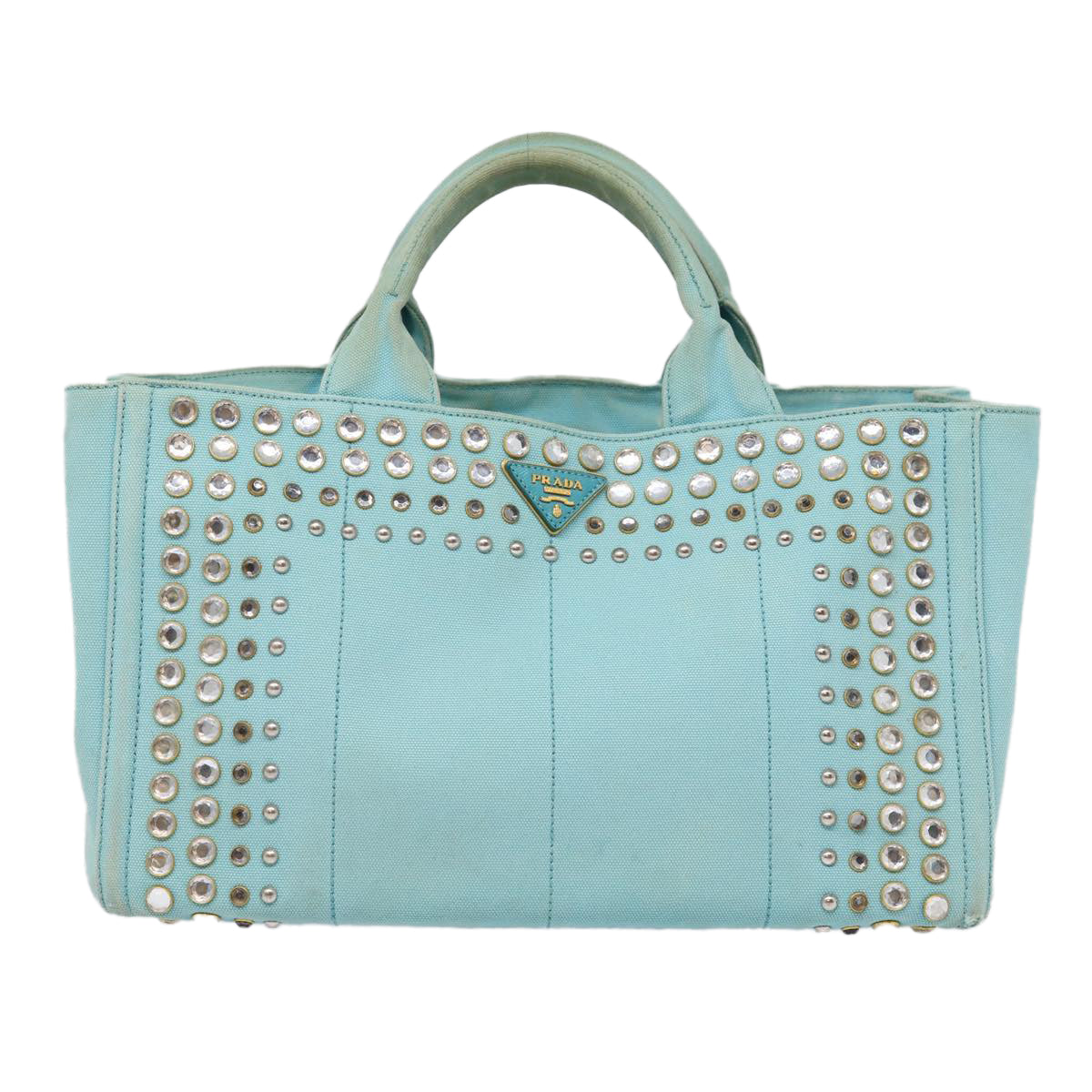 PRADA Canapa GM Hand Bag Canvas 2way Light Blue Auth 87668