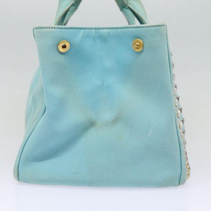 PRADA Canapa GM Hand Bag Canvas 2way Light Blue Auth 87668