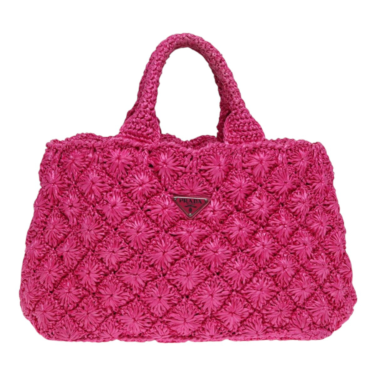 PRADA Canapa GM Hand Bag Raffia 2way Pink Auth 87669A