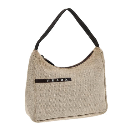 PRADA Hand Bag Canvas Beige Auth 87677