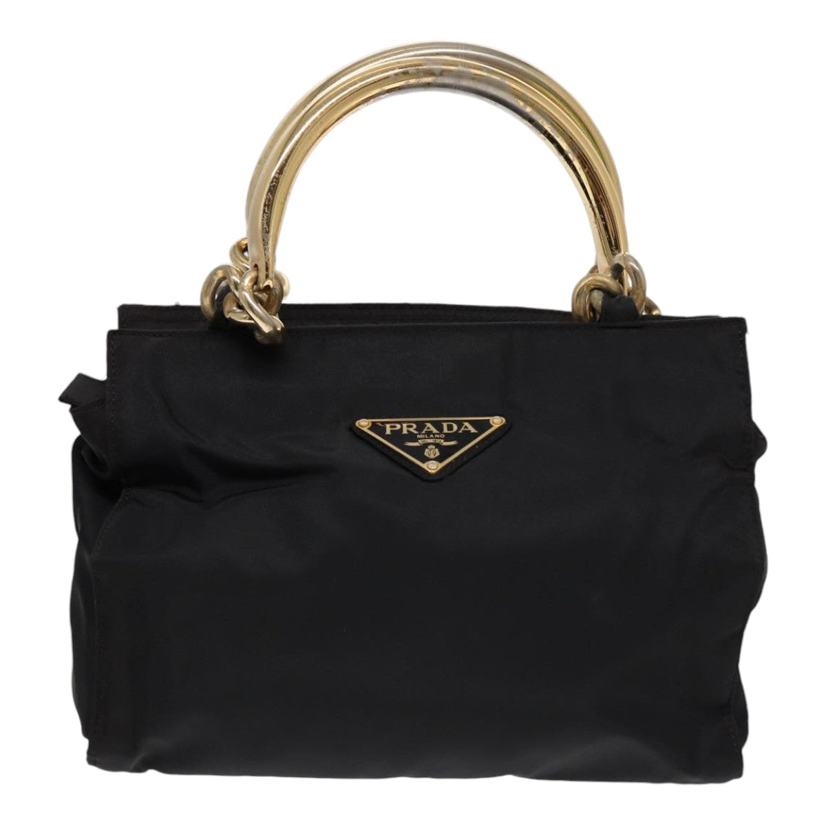 PRADA Hand Bag Nylon Black Auth 87678