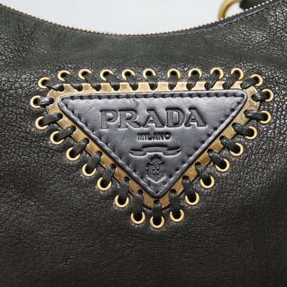 PRADA Shoulder Bag Leather Black Gold Auth 87759