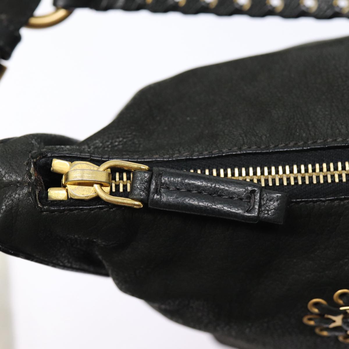 PRADA Shoulder Bag Leather Black Gold Auth 87759