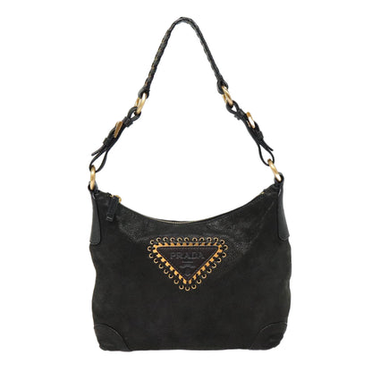 PRADA Shoulder Bag Leather Black Gold Auth 87759