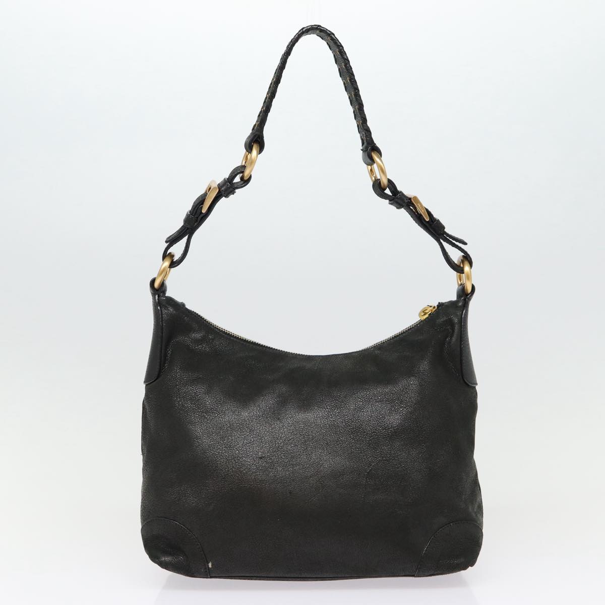 PRADA Shoulder Bag Leather Black Gold Auth 87759