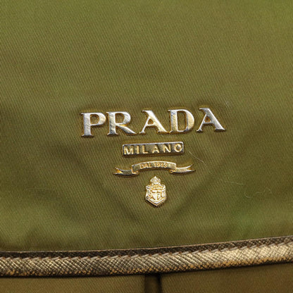 PRADA Shoulder Bag Nylon Khaki Gold Auth 87763