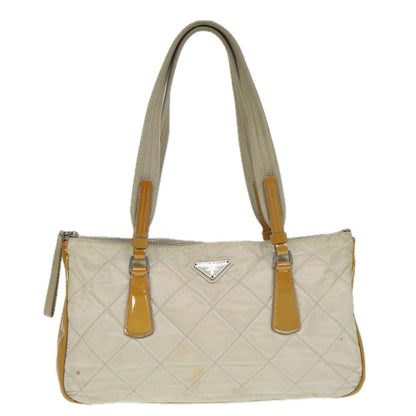 PRADA Shoulder Bag Nylon Beige Silver Auth 87764