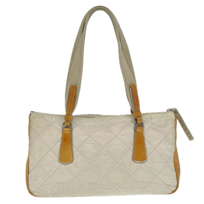 PRADA Shoulder Bag Nylon Beige Silver Auth 87764