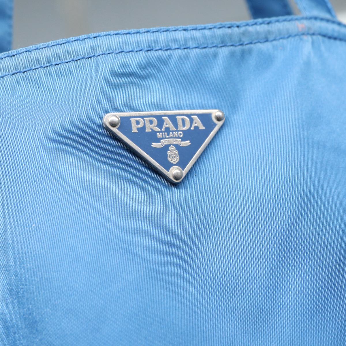 PRADA Tote Bag Nylon Blue Silver Auth 87908