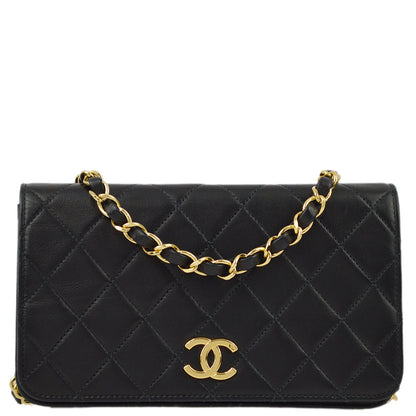 Chanel 2000-2001 Black Lambskin Pushlock Mini Full Flap Shoulder Bag