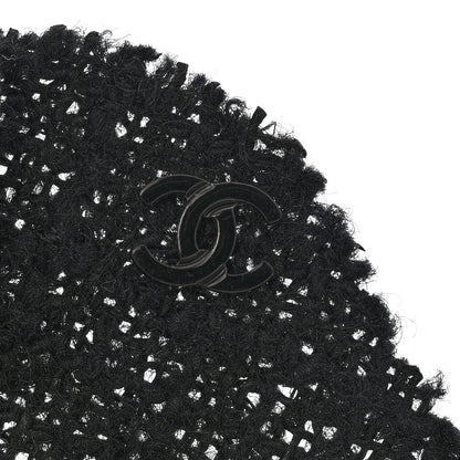 Tweed Fabric Camellia Pin Brooch Black
