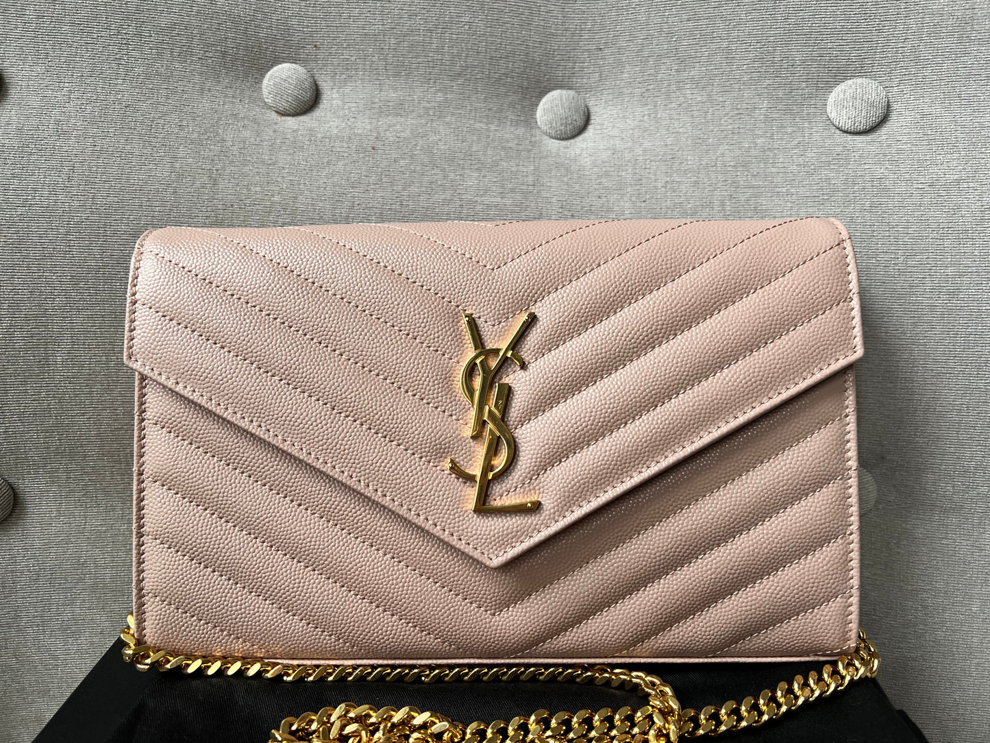 Yves Saint Laurent (YSL) Pale Pink Envelope Chain Wallet