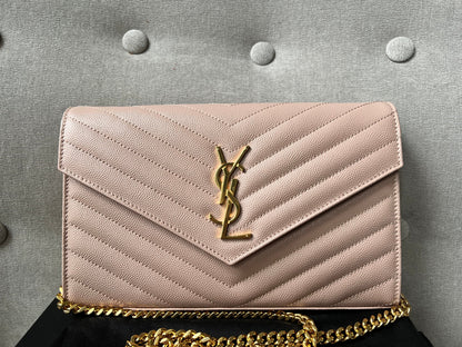 Yves Saint Laurent (YSL) Pale Pink Envelope Chain Wallet