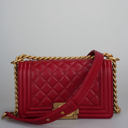 Chanel Quilted red Small Le Boy bag in Lambskin with Gold Hardware