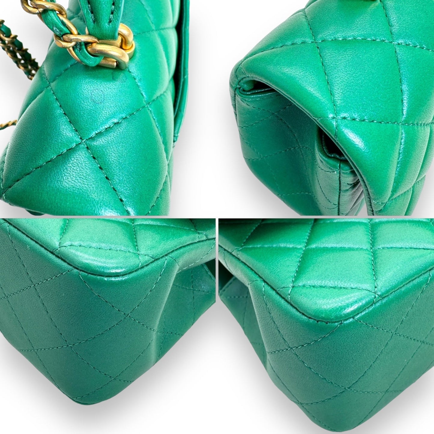 Chanel Green Lambskin Mini Rectangular Top Handle Flap