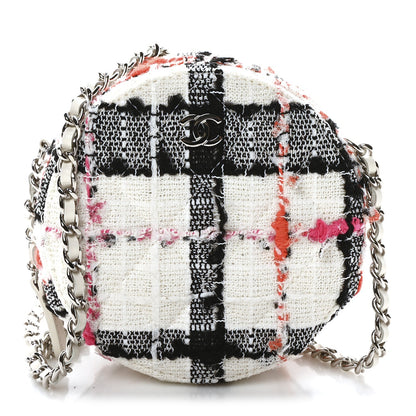 Tweed Quilted Round Clutch With Chain Black White Multicolor