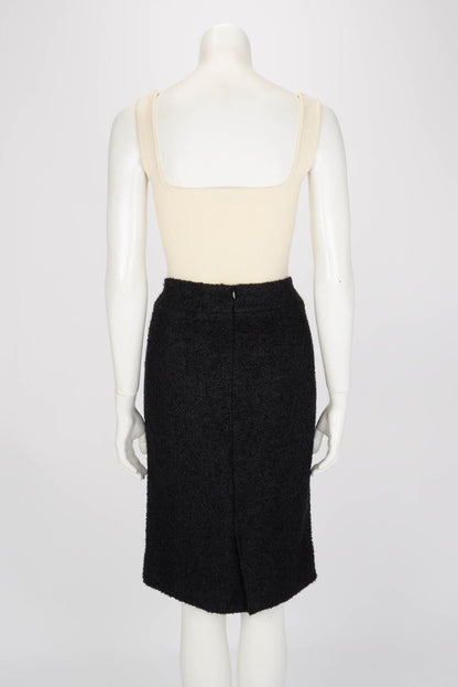 Chanel Black Boucle Pencil Skirt FR 50
