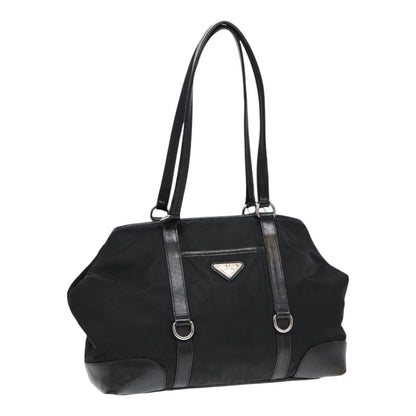 PRADA Tote Bag Nylon Black Silver Auth 88087