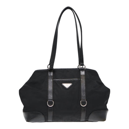 PRADA Tote Bag Nylon Black Silver Auth 88087