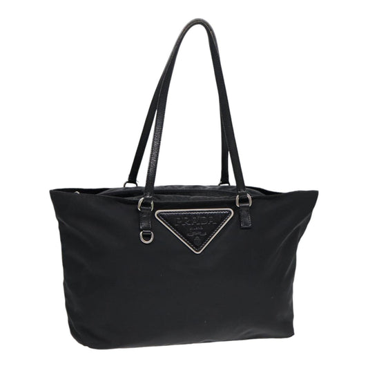 PRADA Tote Bag Nylon Silver Black Auth 88088