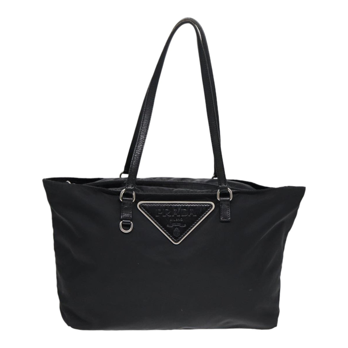 PRADA Tote Bag Nylon Silver Black Auth 88088