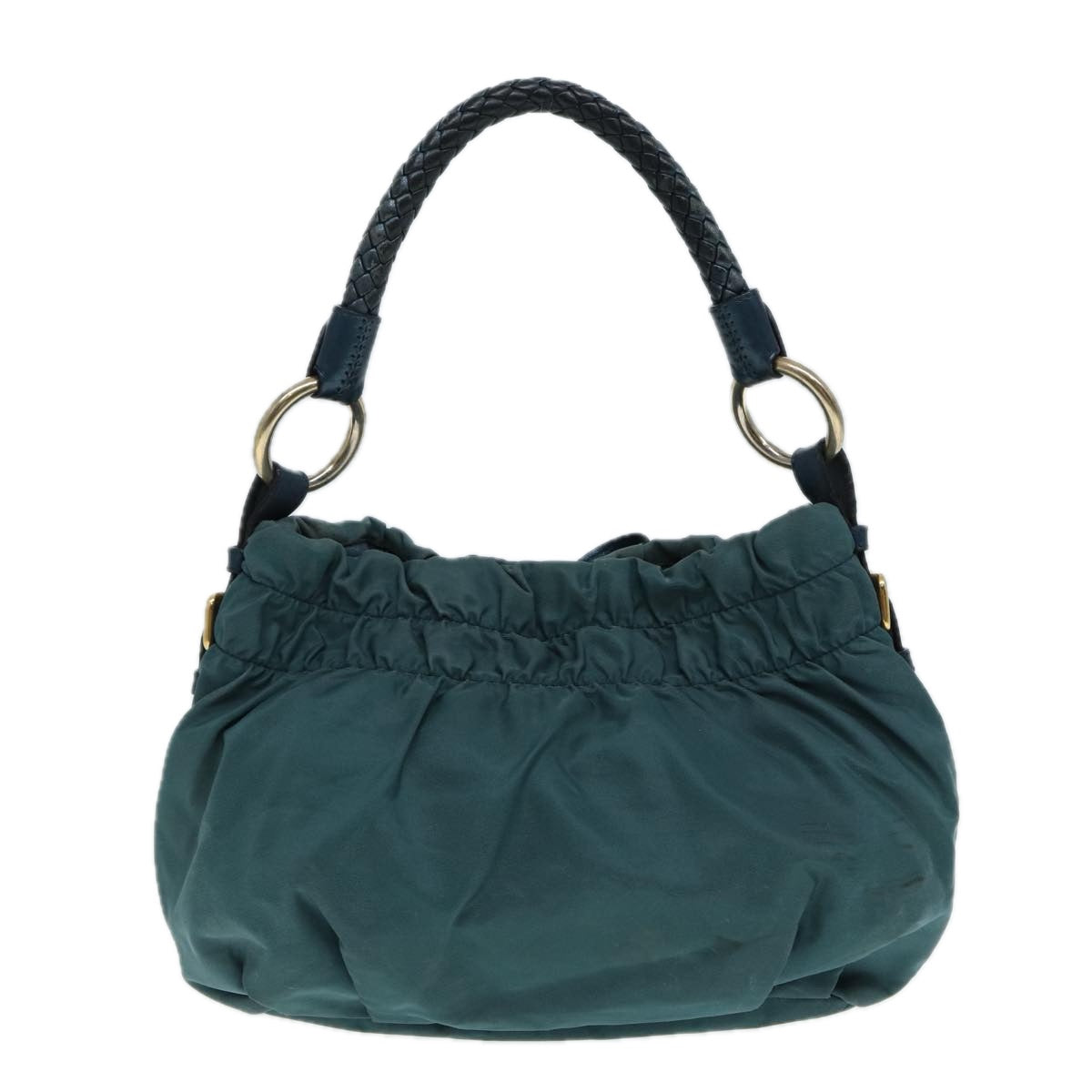 PRADA Hand Bag Nylon Green Gold Auth 88089