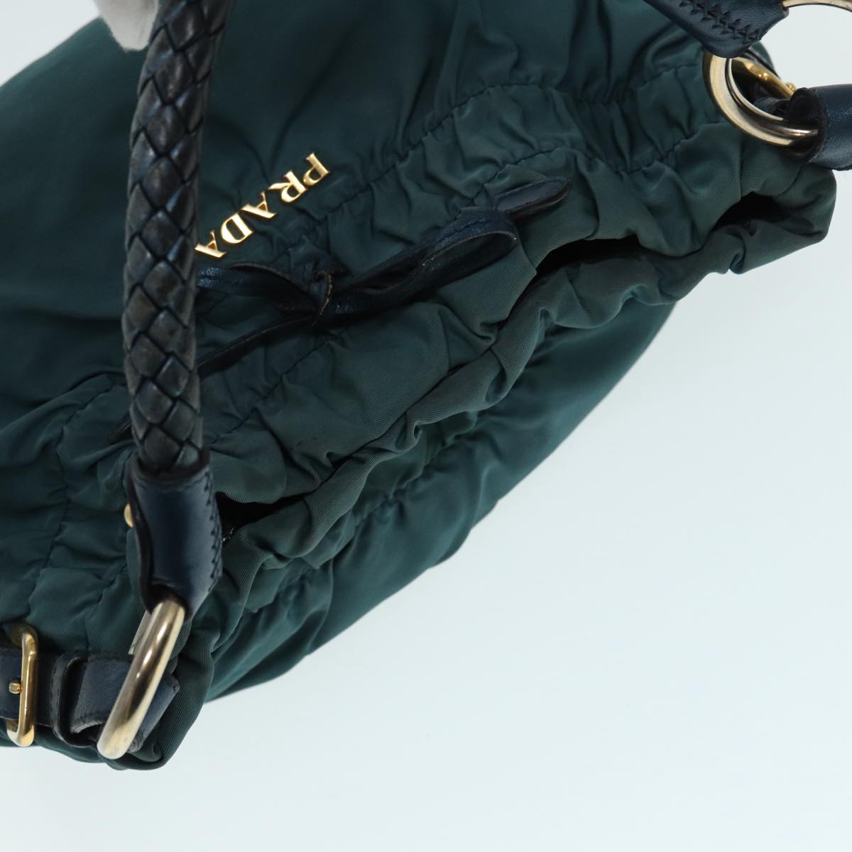 PRADA Hand Bag Nylon Green Gold Auth 88089