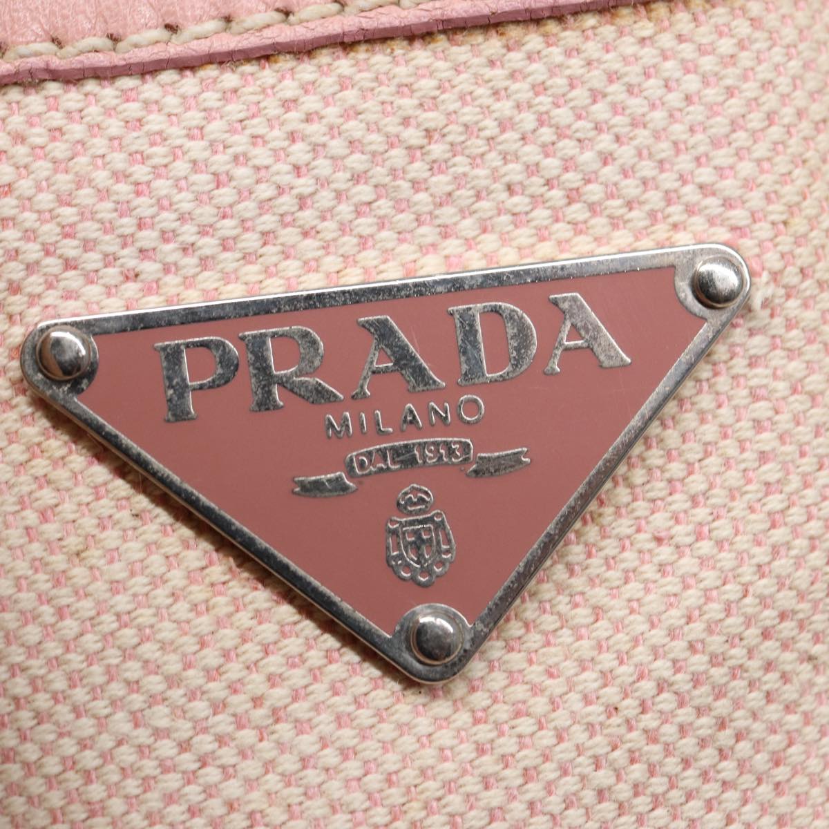 PRADA Hand Bag Canvas Pink Silver Auth 88090