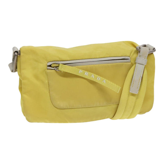 PRADA Shoulder Bag Nylon Yellow Silver Auth 88093