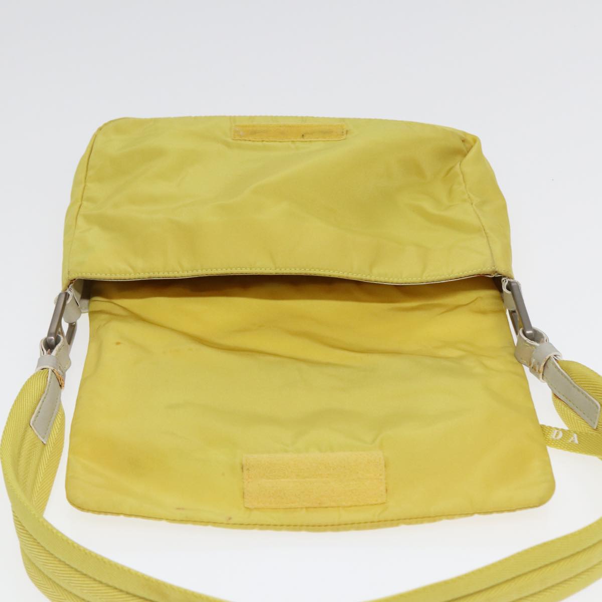 PRADA Shoulder Bag Nylon Yellow Silver Auth 88093