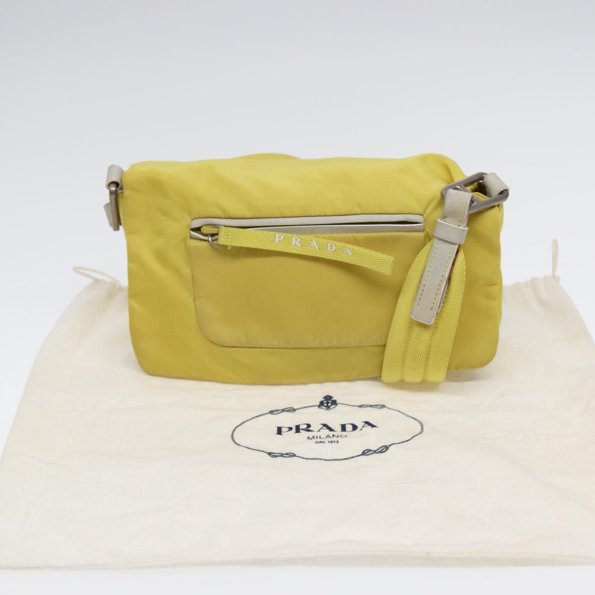 PRADA Shoulder Bag Nylon Yellow Silver Auth 88093