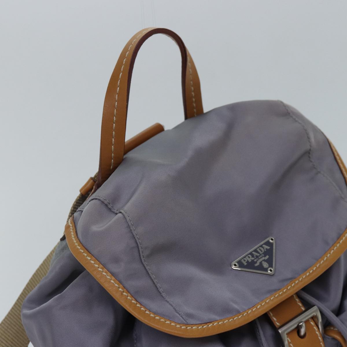 PRADA Backpack Nylon Leather Purple Gray Silver Auth 88095