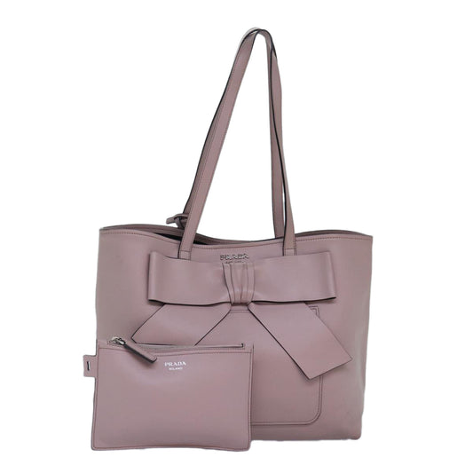 PRADA Tote Bag Leather Pink Silver Auth 88098