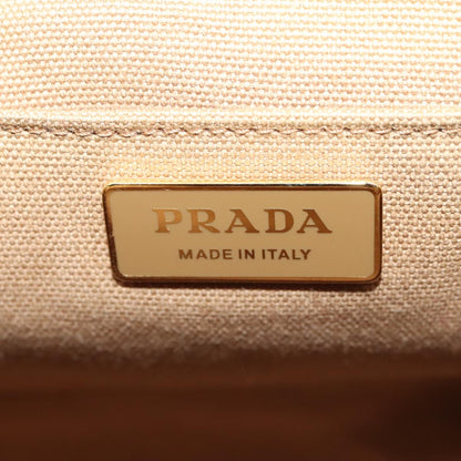 PRADA Canapa Hand Bag Raffia 2way Beige Gold Auth 88099