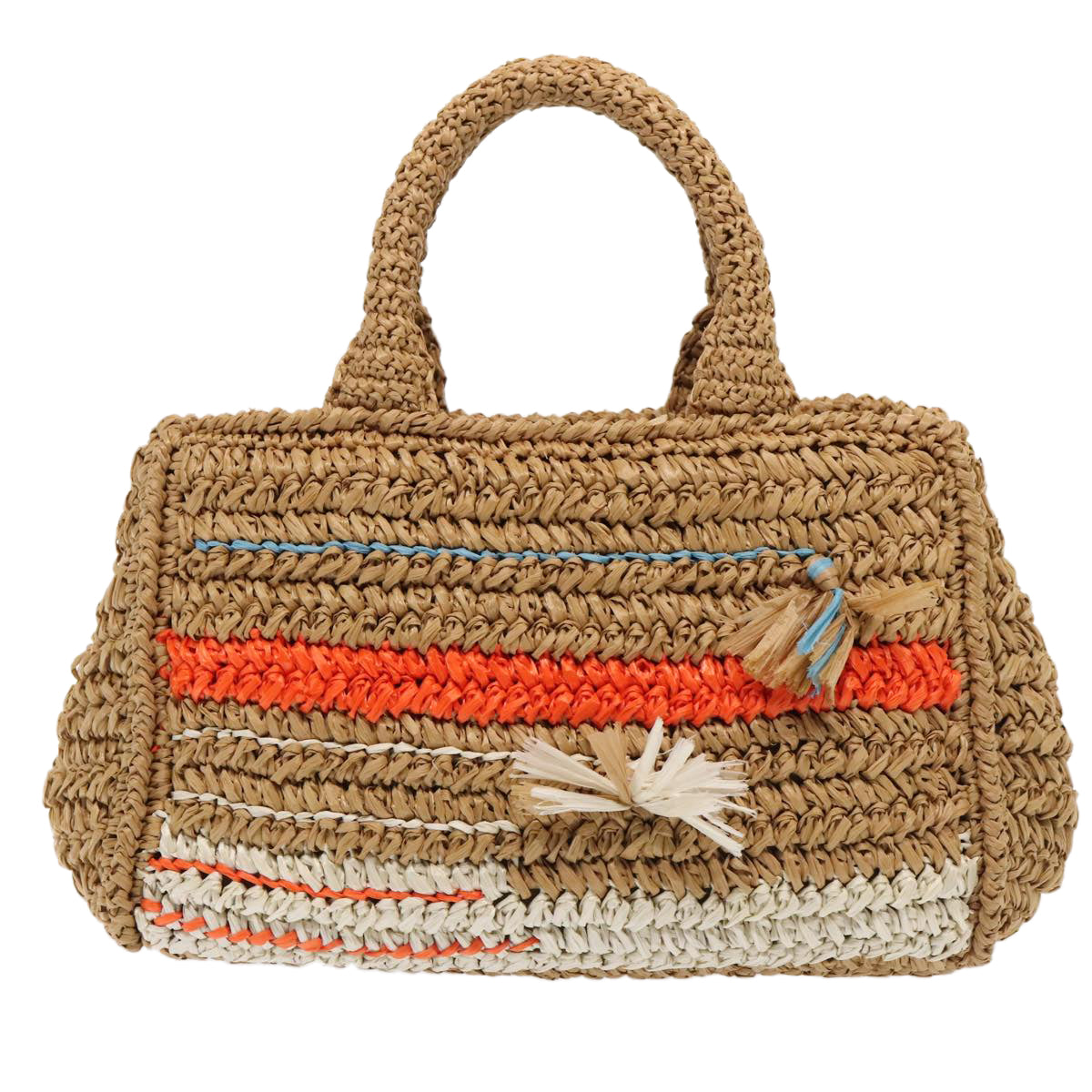 PRADA Canapa Hand Bag Raffia 2way Beige Gold Auth 88099