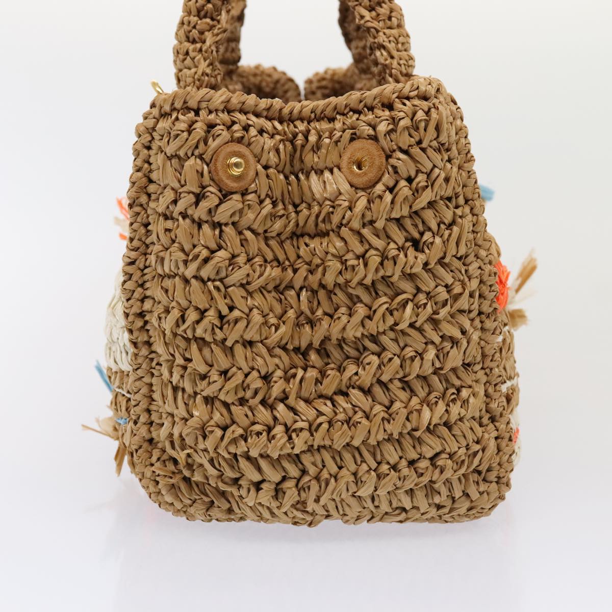 PRADA Canapa Hand Bag Raffia 2way Beige Gold Auth 88099