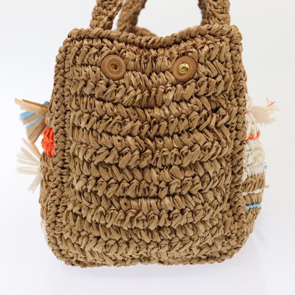 PRADA Canapa Hand Bag Raffia 2way Beige Gold Auth 88099