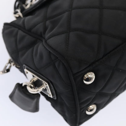 PRADA Quilted Chain Shoulder Bag Nylon Black Silver Auth 88100