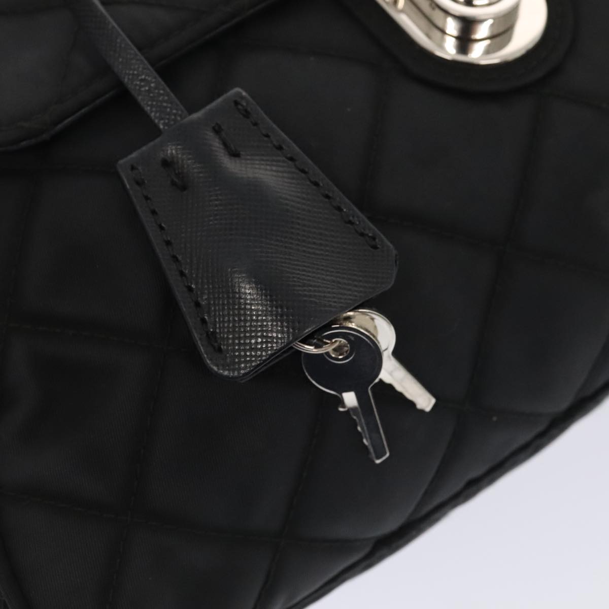 PRADA Quilted Chain Shoulder Bag Nylon Black Silver Auth 88100