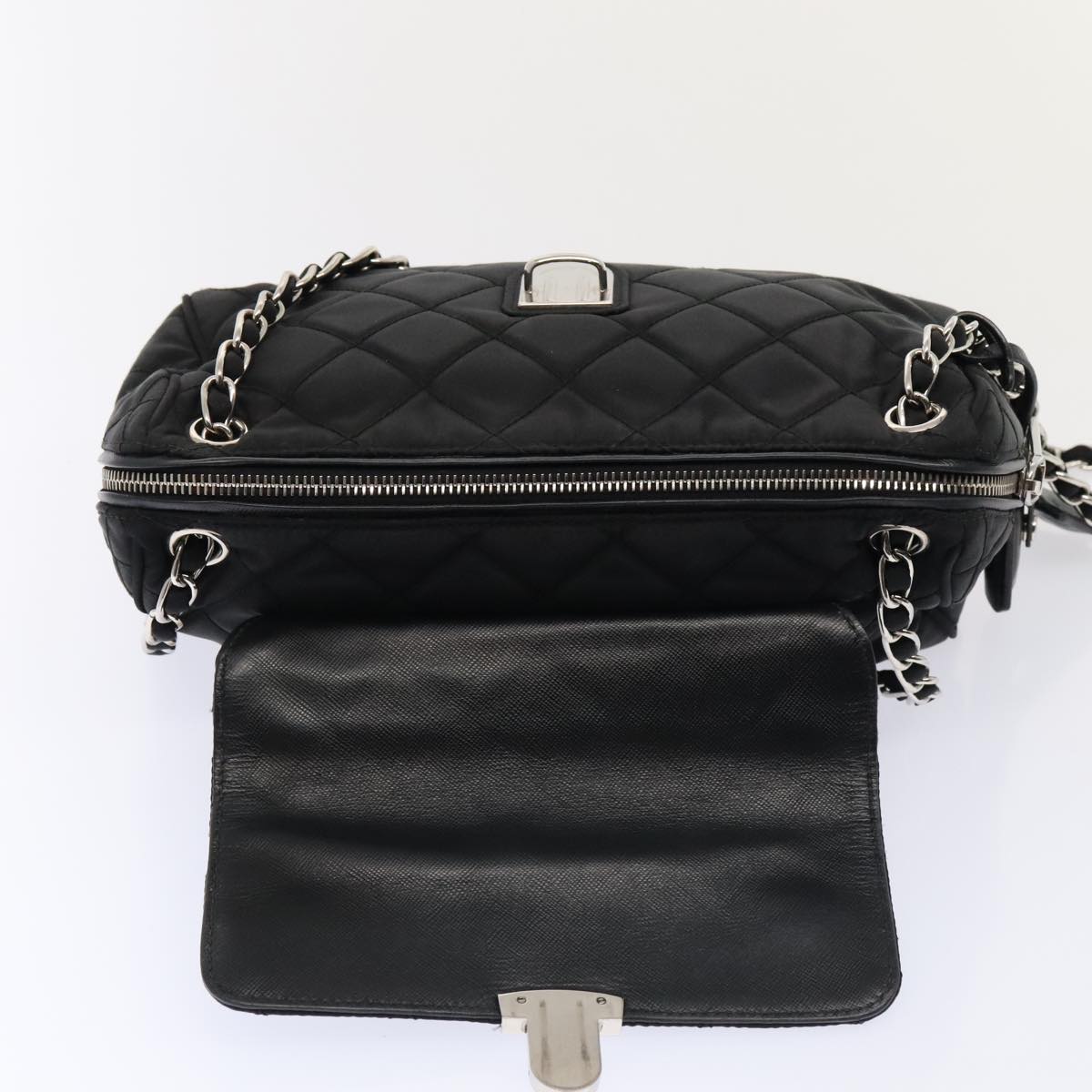 PRADA Quilted Chain Shoulder Bag Nylon Black Silver Auth 88100