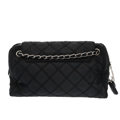 PRADA Quilted Chain Shoulder Bag Nylon Black Silver Auth 88100