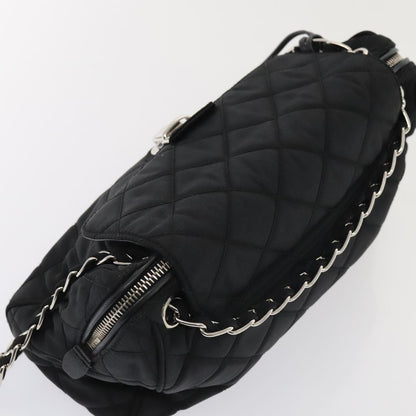 PRADA Quilted Chain Shoulder Bag Nylon Black Silver Auth 88100