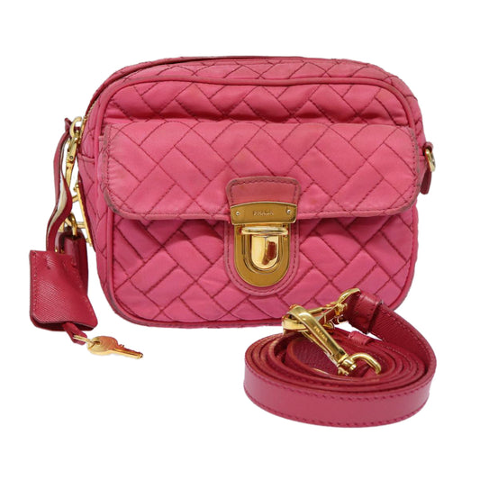 PRADA Quilted Shoulder Bag Nylon Pink Gold Auth 88102