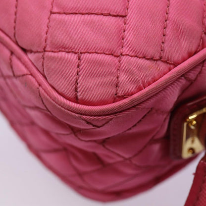 PRADA Quilted Shoulder Bag Nylon Pink Gold Auth 88102